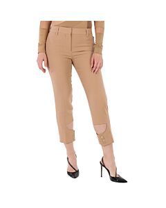 Burberry Ladies Dark Biscuit Cut-Out Detail Tailored Trousers