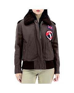 Burberry Ladies Dark Brown Shandwick Detchable Shearling Collar Flight Jacket With Warmer