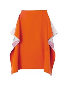 Burberry Ladies Dark Orange Thea Map Printed Panel Skirt
