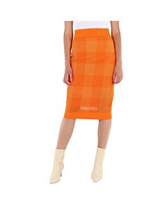 Burberry Ladies Deep Orange Zafina Knit Mesh Midi Pencil Skirt