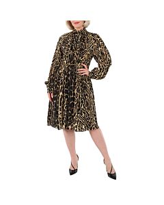 Burberry Ladies Embellished Leopard Silk Dress
