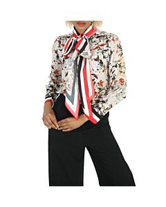 Burberry Ladies Floral Stripe Lisa Tie Neck Blouse, Brand Size 4 (US Size 2)