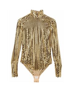 Burberry Ladies Gold Embellished Long-Sleeve Bodysuit, Size Small