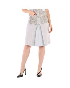 Burberry Ladies Grey Melange Crystal Embroidered Box Pleated Midi Skirt