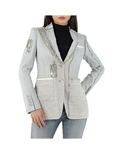 Burberry Ladies Grey Melange Technical Linen Blazer with Crystal Embroidery, Brand Size 6 (US Size 4)