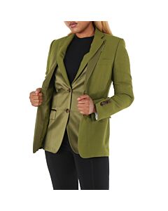 Burberry Ladies Juniper Green Wool Ramie And Silk Satin Tailored Jacket