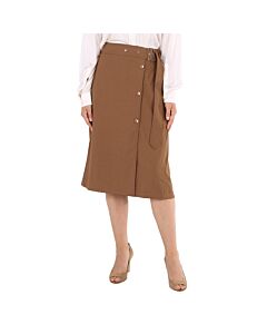 Burberry Ladies Keeley Warm Walnut Belted Mid-Length Skirt