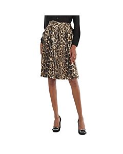 Burberry Ladies Leopard Print Stretch Silk Pleated Skirt