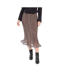 Burberry Ladies Mahogany Check Plisse Ruffle Detail Skirt