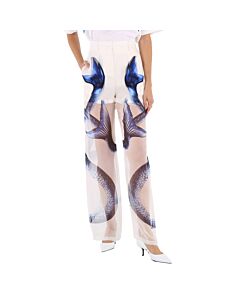 Burberry Ladies Mermaid Tail Print Mulberry Silk Trousers