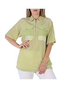Burberry Ladies Mist Green Ilona Zip-front Silk Bowling Shirt