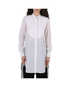 Burberry Ladies Natural White Bib Detail Cotton Longline Tunic Shirt