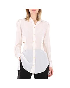 Burberry Ladies Optic White Logo Detail Cut-out Silk Shirt