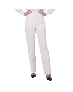 Burberry Ladies Optic White Sash Detail Technical Wool Tailored Trousers