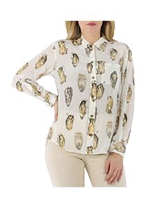 Burberry Ladies Oyster- Print Pearl- Embellished Shirt