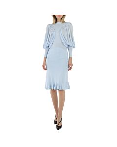 Burberry Ladies Pale Blue Puff-sleeve Jersey Dress
