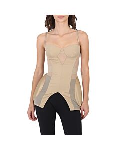 Burberry Ladies Pale Honey Padded Cotton And Mesh Silk Panel Corset
