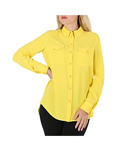 Burberry Ladies Pale Tulip Yellow Long-Sleeve Button-Down Classic Shirt
