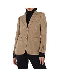 Burberry Ladies Pecan Melange Faux Crystal Pinstripes Wool Jersey Jacket, Brand Size 6 (US Size 4)