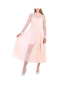 Burberry Ladies Pleated Lace Dress In Powder Pink