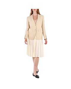 Burberry Ladies Pleated Panel Wool Silk Linen Tailored Jacket