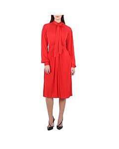 Burberry Ladies Red Topstitch Detail Jersey Tie-neck Dress