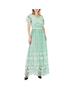 Burberry Ladies Round-neck Embroidered-tulle Dress