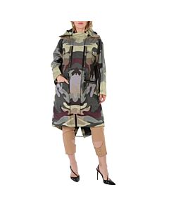 Burberry Ladies Sage Green Single-Breasted Camouflage-Print Cotton Parka