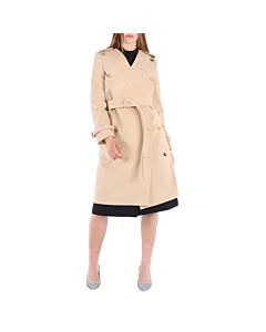 Burberry Ladies Soft Fawn Wool Cashmere V-Neck Double-Breasted Trench Coat