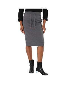 Burberry Ladies Storm Grey Melange Logo Cashmere-Blend Drawstring Midi Skirt