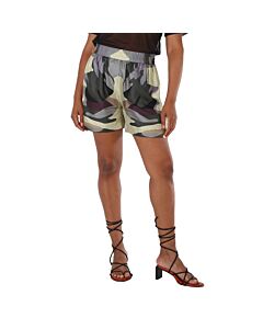 Burberry Ladies Tawney Camouflage Print Mulberry Silk Shorts