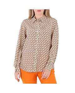 Burberry Ladies Unicorn Print Semi Sheer Silk Long Sleeve Shirt
