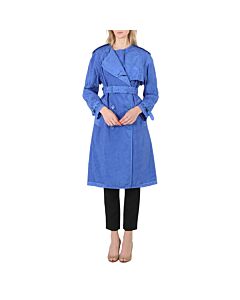 Burberry Ladies Warm Royal Blue Collarless Double Breasted Trench Coat