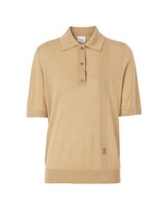 Burberry Madeline Wool-Blend Logo Polo Shirt In Camel