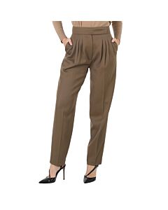 Burberry Marleigh Warm Taupe Wool Twill Pleat Detail Tailored Trousers