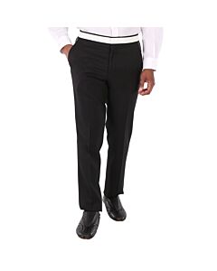 Burberry Men's Black Classic Fit Lambskin Detail Wool Tailored Trousers