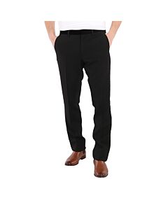 Burberry Men's Black Classic Fit Velvet Trim Wool Tailored Trousers