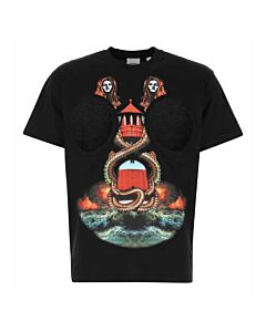 Burberry Men's Black Cotton Mermaid Print Cut-Out T-Shirt, Size X-Small