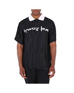 Burberry Men's Black Krazy Love Print Pleated Polo Shirt