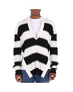 Burberry Men's Black Side-slit Striped Rib Knit Wool Sweater