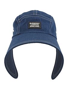 Burberry Men's Blue Denim Logo Applique Bonnet Cap