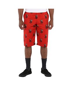 Burberry Men's Bright Red Monogram Motif Cotton Tailored Shorts