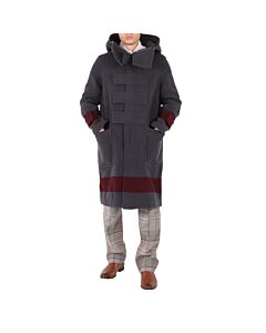 Burberry Men's Dark Charcoal Brown Striped Touch-Strap Duffle Coat
