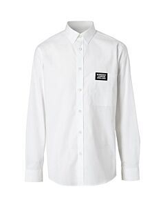 Burberry Men's Logo Detail Stretch Cotton Poplin Shirt in White