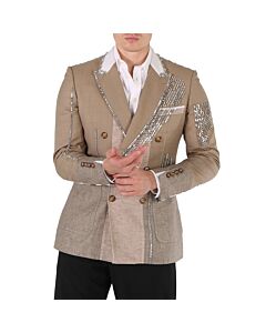 Burberry Men's Pecan Melange Crystal Embroidered Wool-blend Coat, Brand Size 52 (US Size 42)