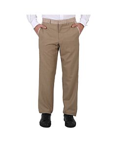 Burberry Men's Pecan Melange English Fit Crystal Embroidered Technical Linen Trousers, Brand Size 48 (Waist Size 32.7")