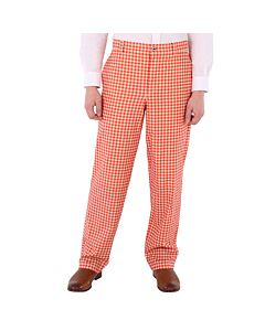 Burberry Men's Red Pattern Cut-out Back Gingham Stretch Cotton Trousers