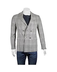 Burberry Men's Slim Fit Check Wool Double-breasted Jacket