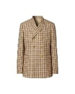 Burberry Men's Soft Fawn Gingham Wool Tailored Blazer, Brand Size 48S (US Size 38S)