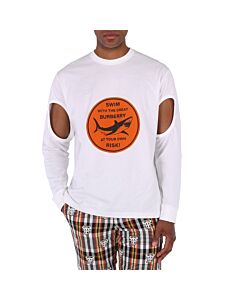 Burberry Men's White Shark Print Cotton Long Sleeve T-Shirt